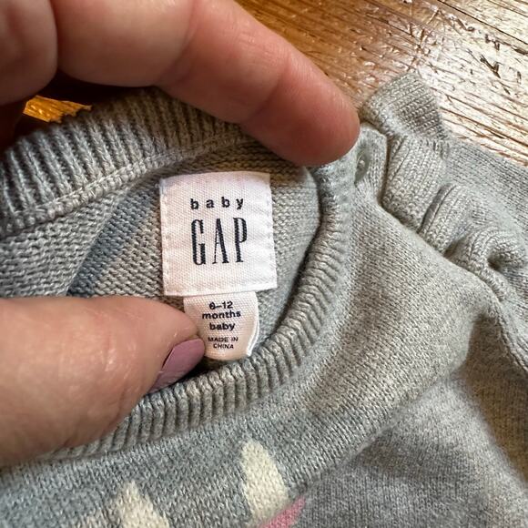 Gap gray pink bunny fairy knit ruffle crew sweater SIZE 6-12M - Picture 3 of 4